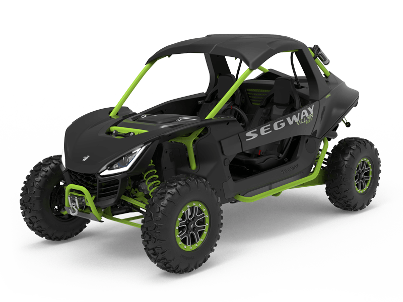 The Segway Villain shown in three-quarter view. It's black with lime green accents.