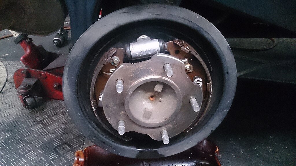 Rear wheel drum brake. 