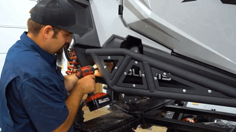 You can see that the nerf bars are almost completely installed on the Polaris RZR Trail S.