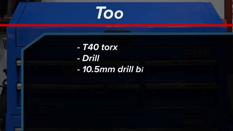 A list of all the tools needed to do this install superimposed over an image of a toolbox.