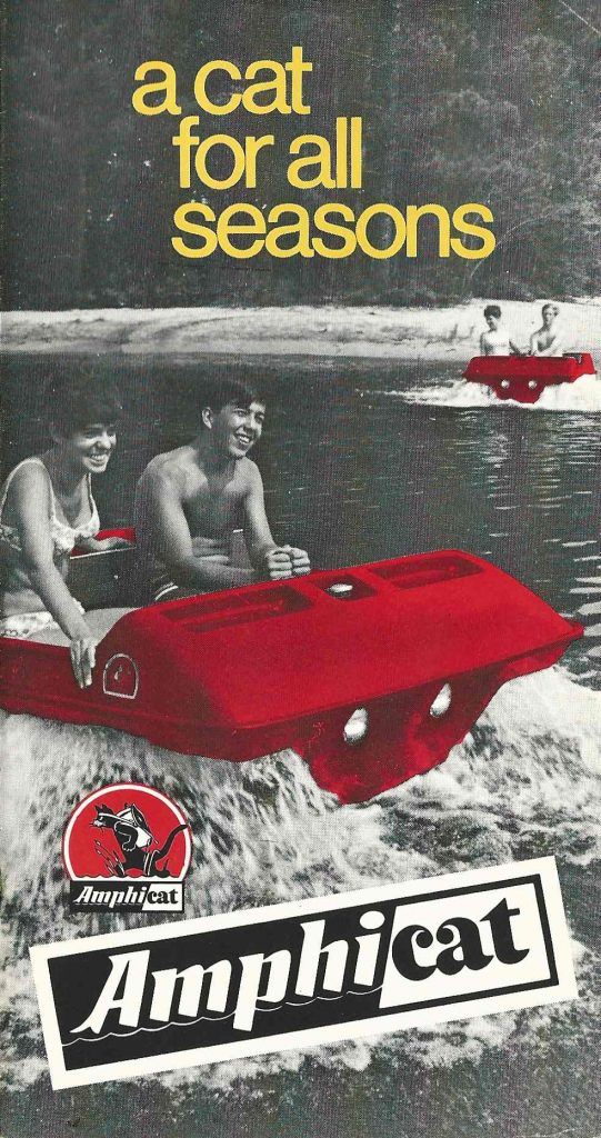 An add from the pages of an old issue of Popular Mechanics. It shows two Amphicats out on a lake.
