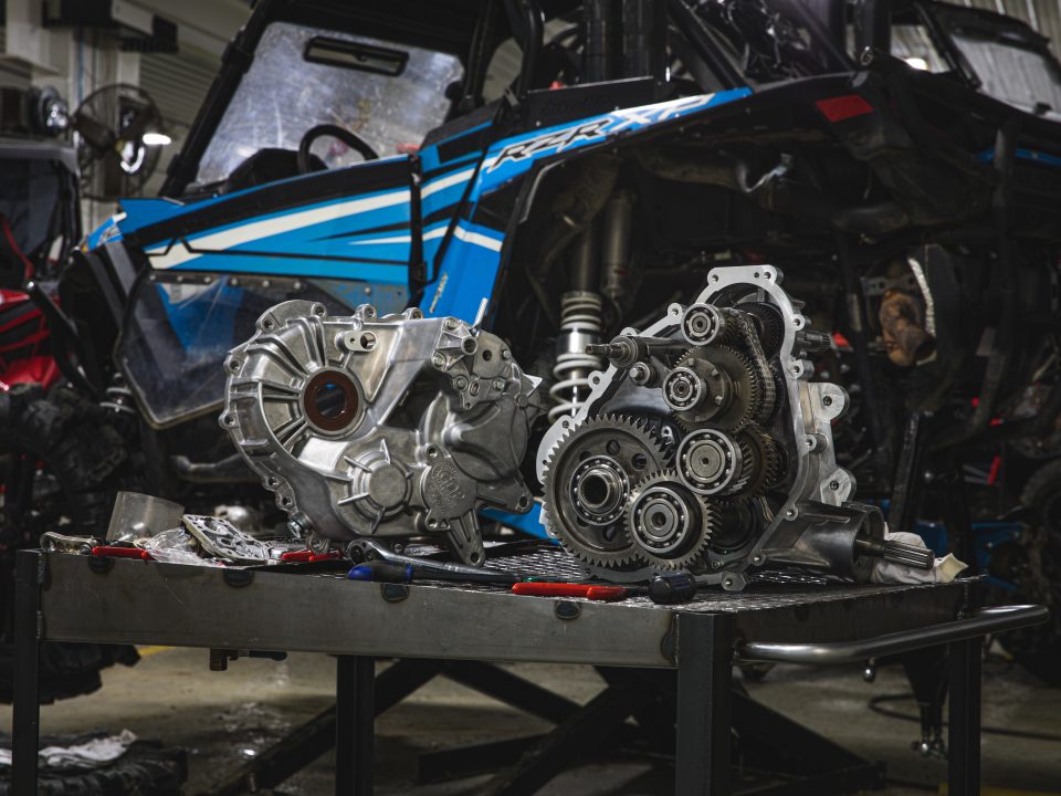 A disassembled Polaris RZR transmission