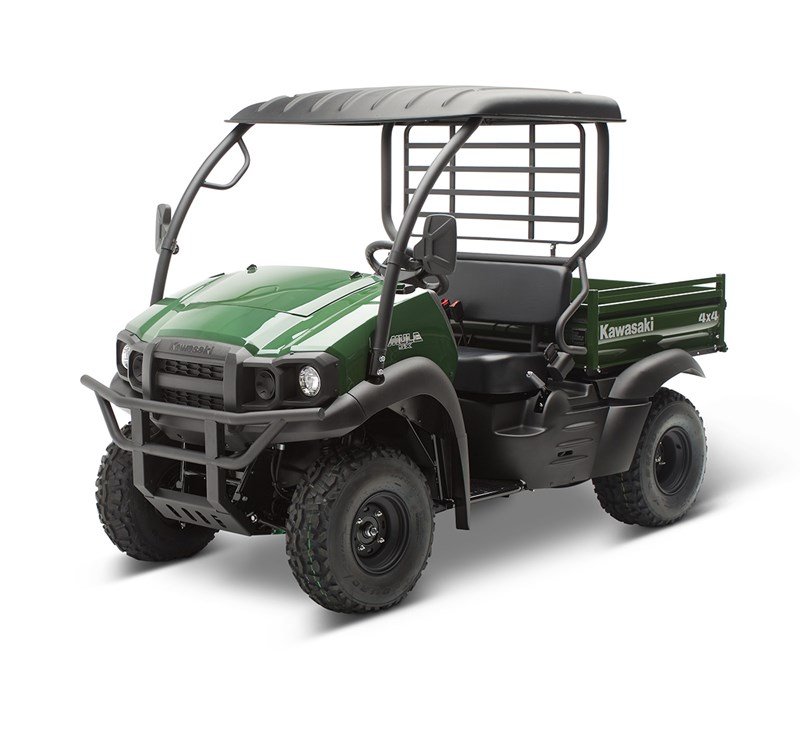 A Kawasaki Mule viewed from the driver's side of the machine.
