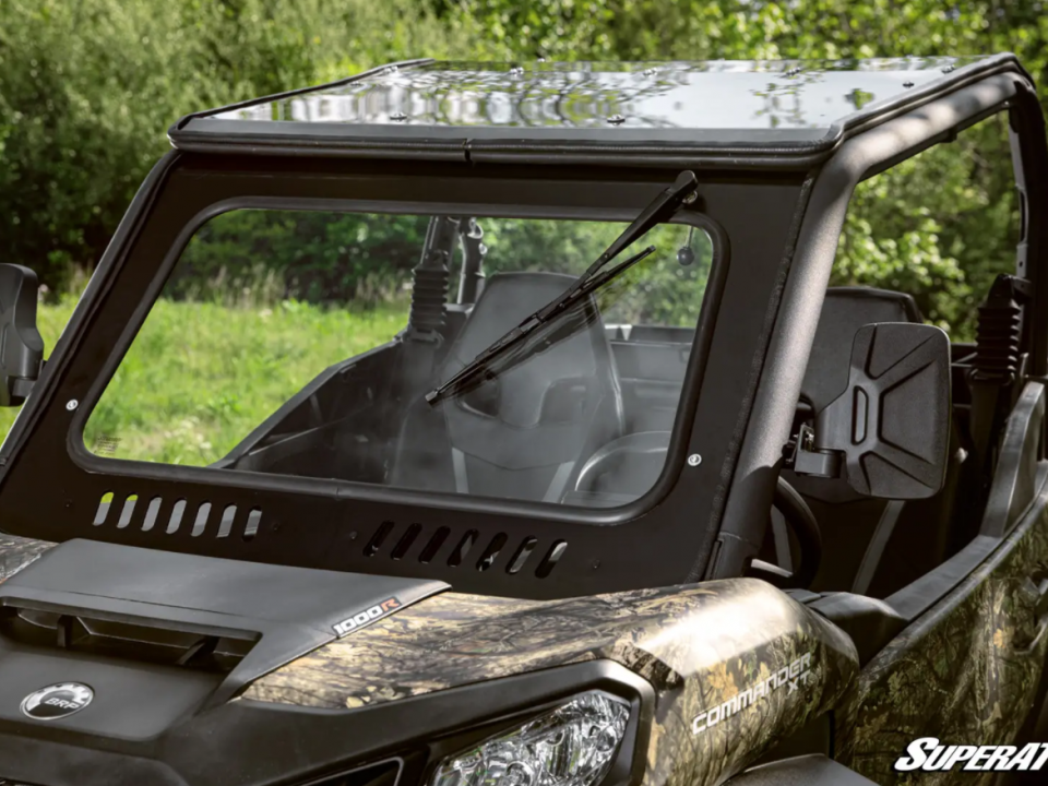 A Can-Am Commander glass windshield
