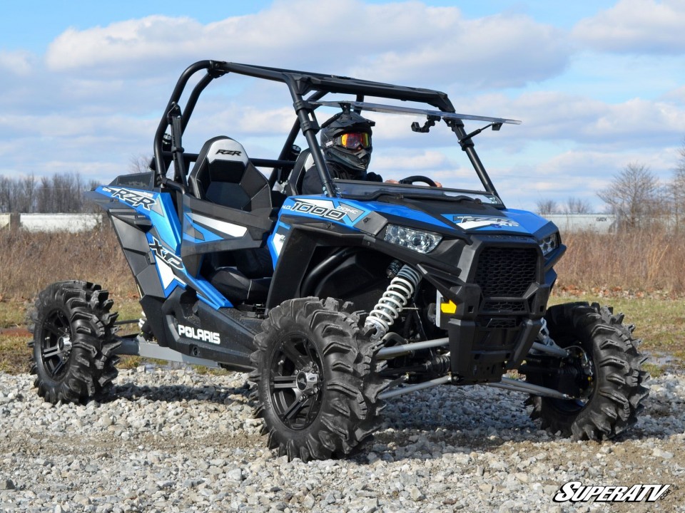A flip windshield on a Polaris RZR XP 1000