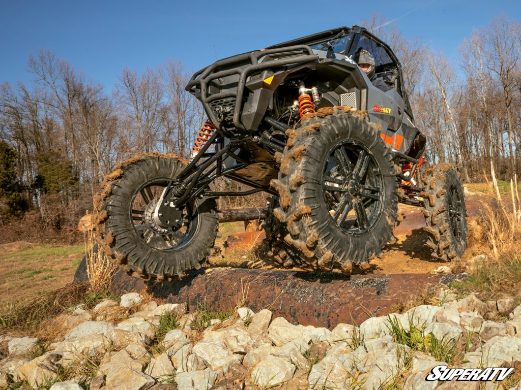 A Polaris RZR with a giant lift, GDP portals, and huge tires