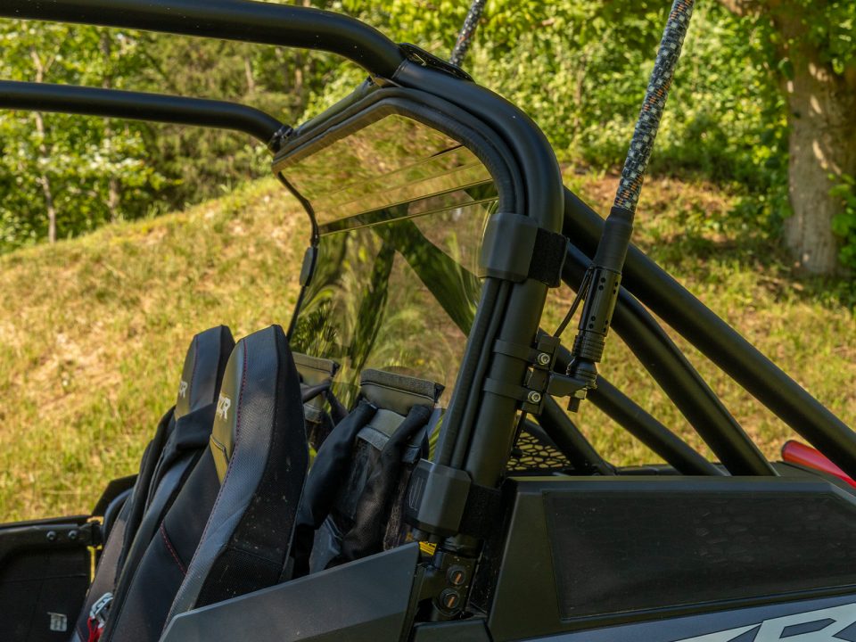 A rear windshield installed on a Polaris RZR XP Turbo S