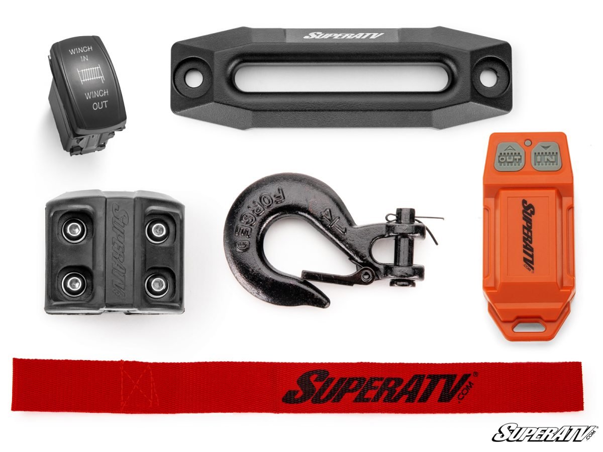 An collection of UTV winch accessories