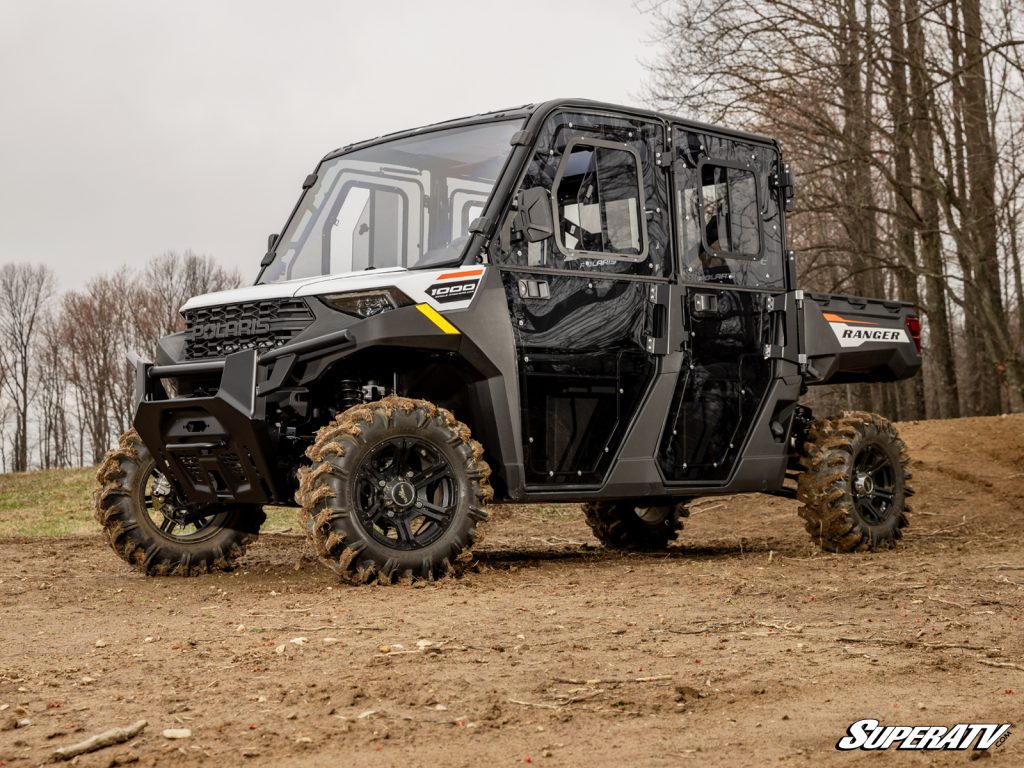 A Polaris Ranger with polycarbonate convertible doors.