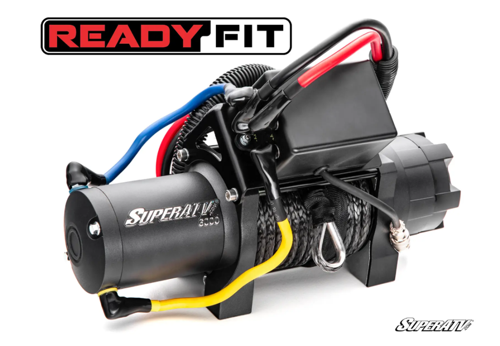 A solo shot of a Ready-Fit winch for a Can-Am Defender.