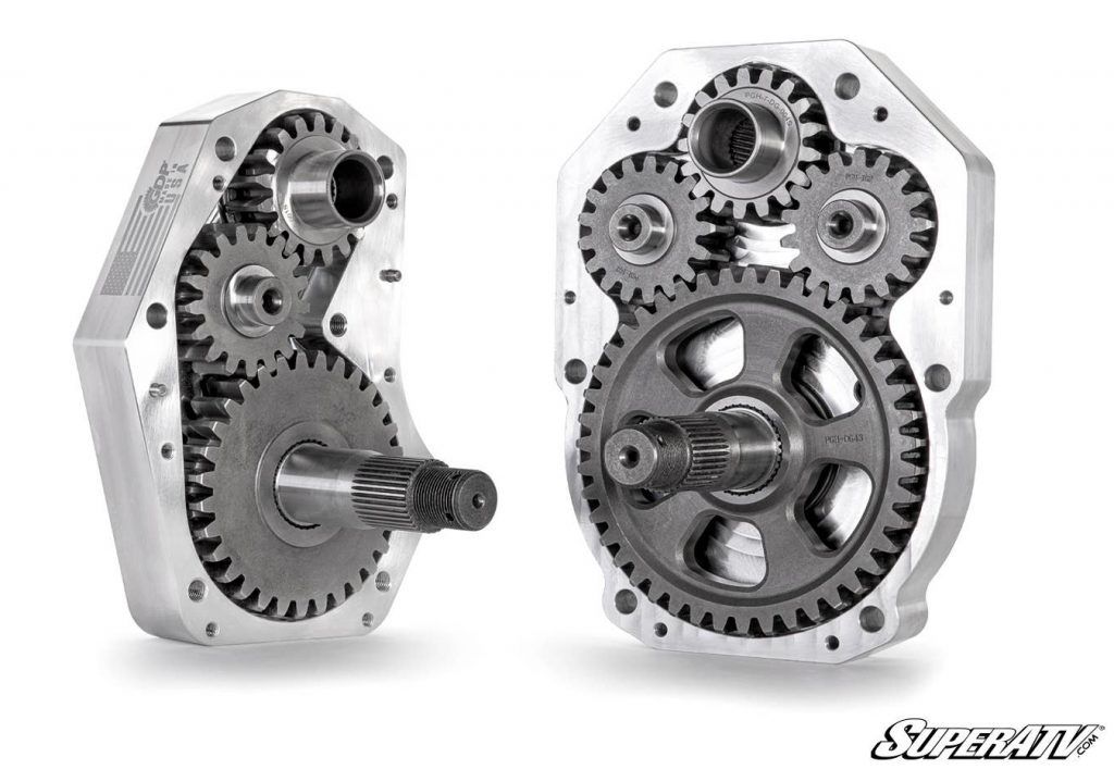 An interior view of GDP Portals with dual idler gears and without.