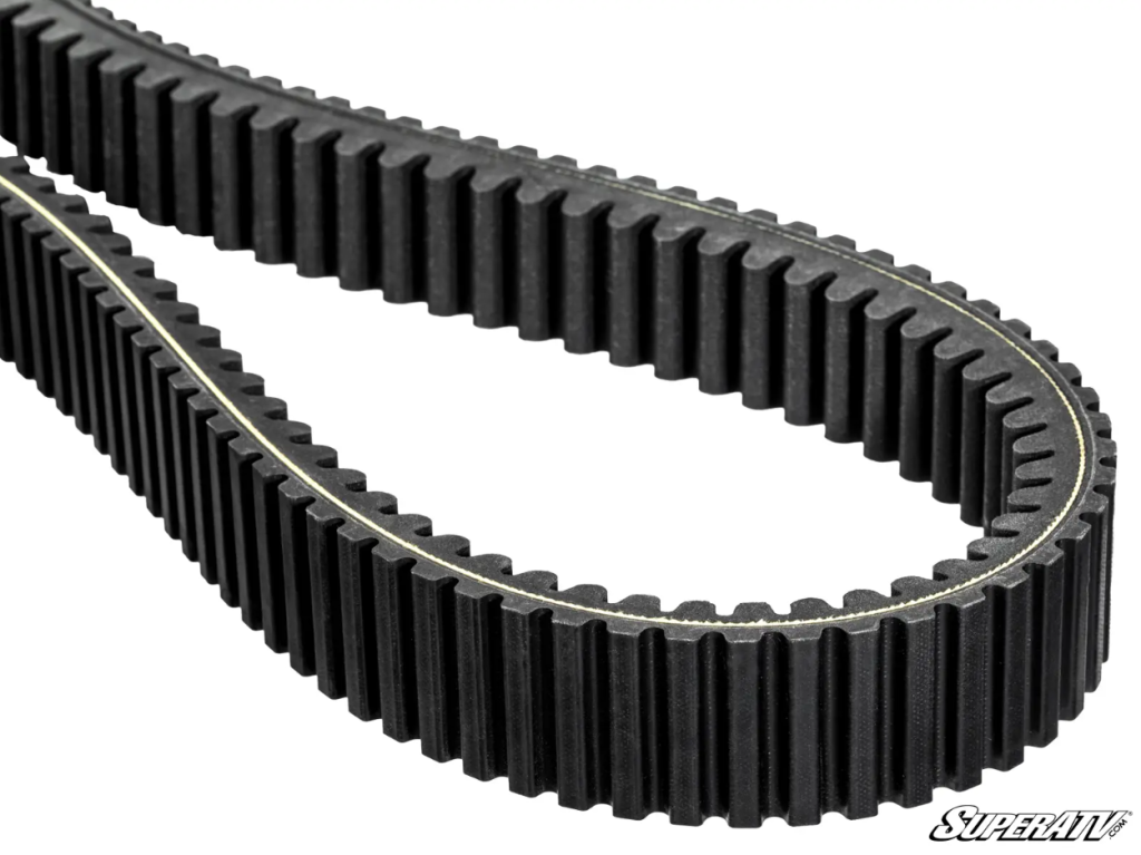 A CVT Drive belt showing the aramid fiber cord and fresh, un-glazed edge