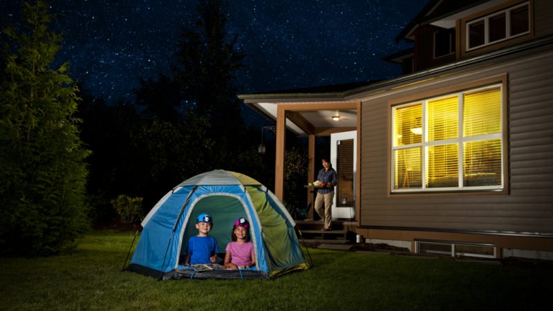 children camping in backyard