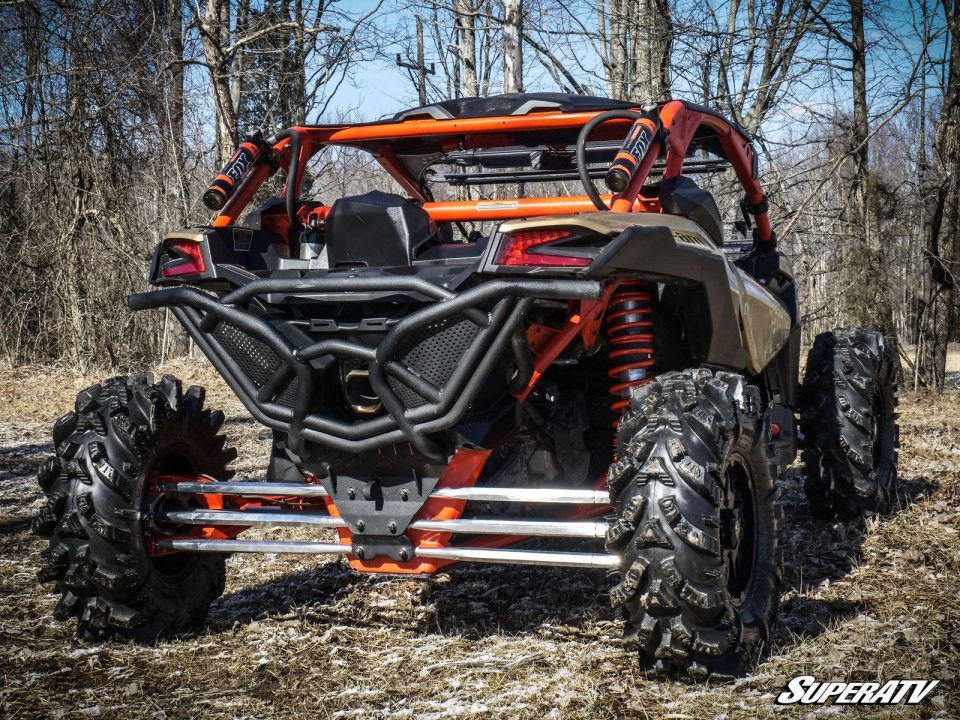 Rear shot of Can-Am Maverick with SuperATV Rear Bumper and Billet Radius Rods