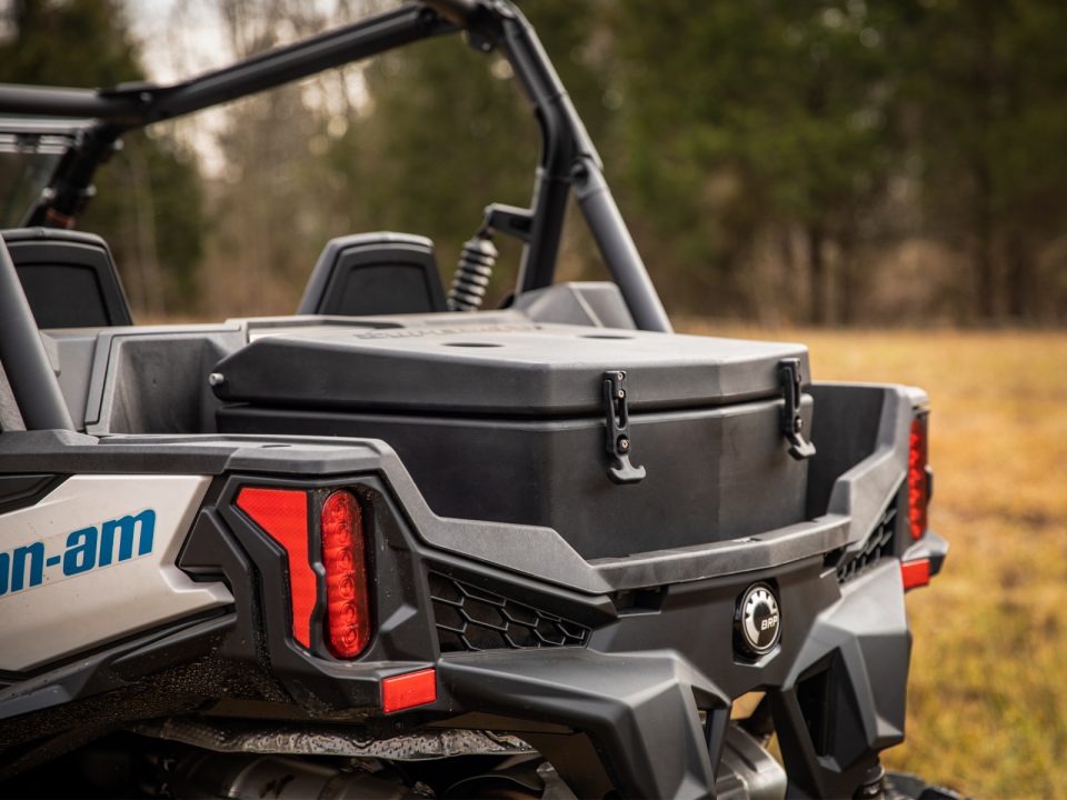 SuperATV Rear Cargo box installed on Can-Am Maverick Trail