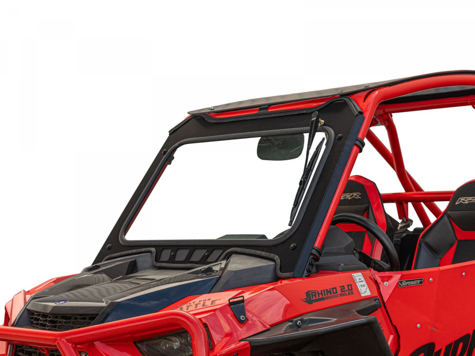 Glass windshield on a Polaris UTV