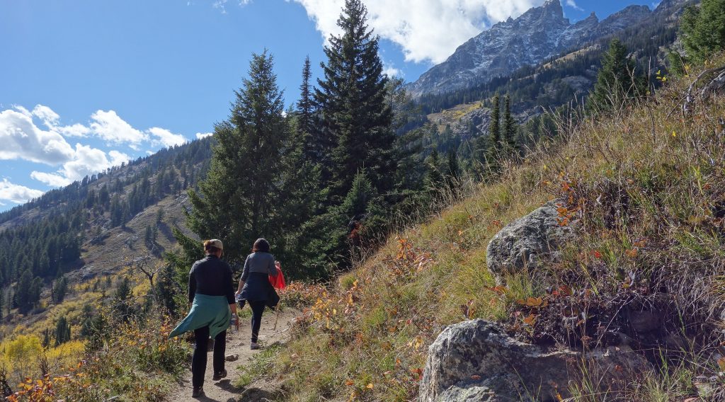 hiking on mountain side trail