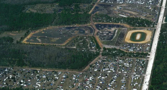 An aerial view of Redneck Mud Park