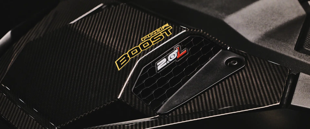 A close up of the carbon fiber accents on the Polaris RZR Pro R Ultra Trim