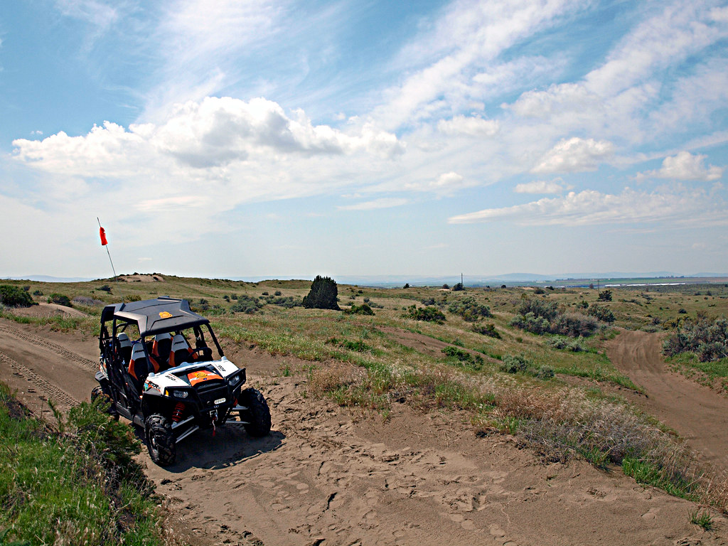 A RZR on a trail in Juniper Dunes OHV Area