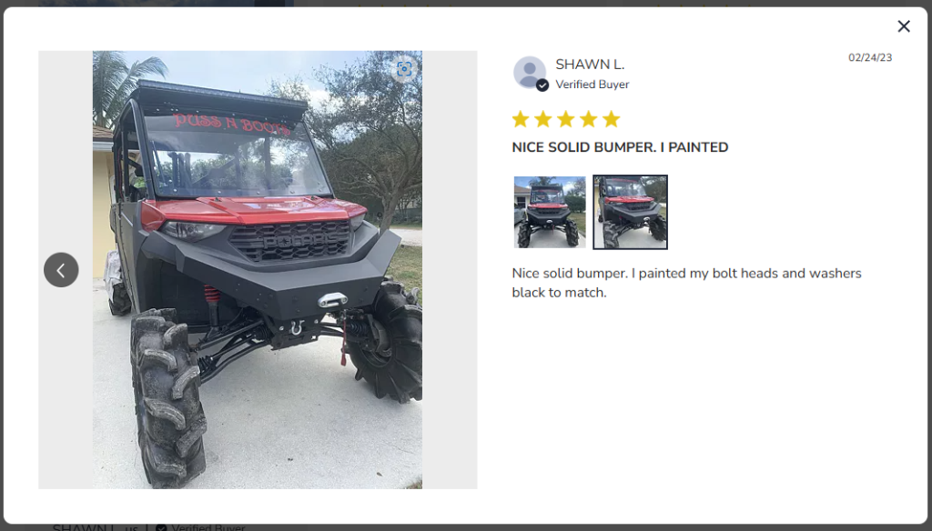 A screenshot of a review of a Ranger bumper.