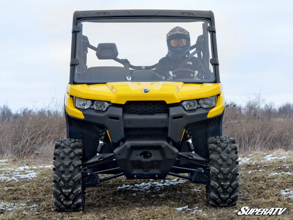 SuperATV Full Windshield installed on a Can-Am Defender.