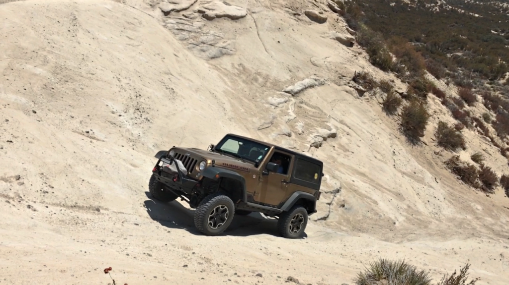 A Jeep climbing a hill in Hungry Valley