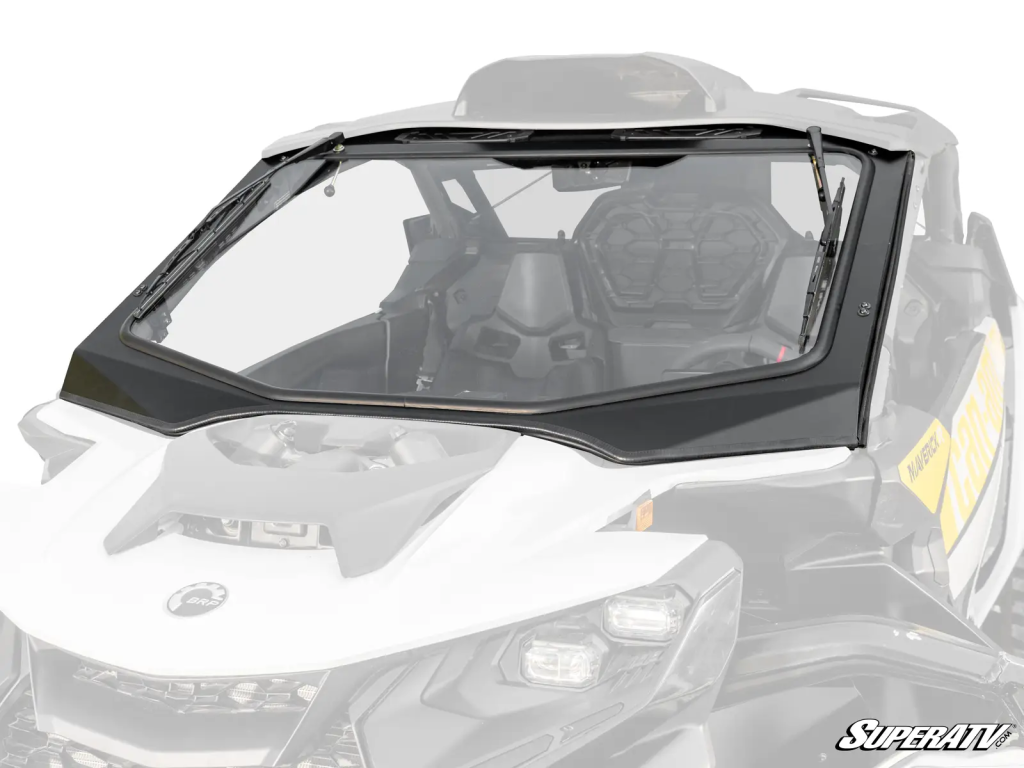 A SuperATV windshield on a Can-Am Maverick R.