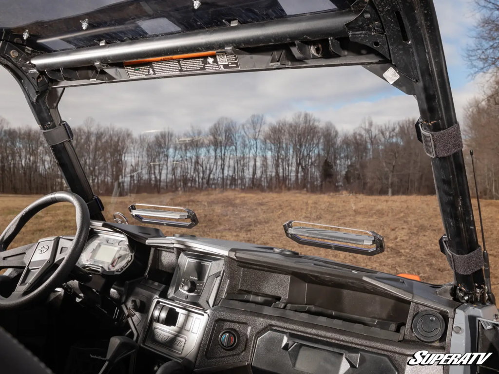 A Polaris General XP 1000 UTV vented windshield.