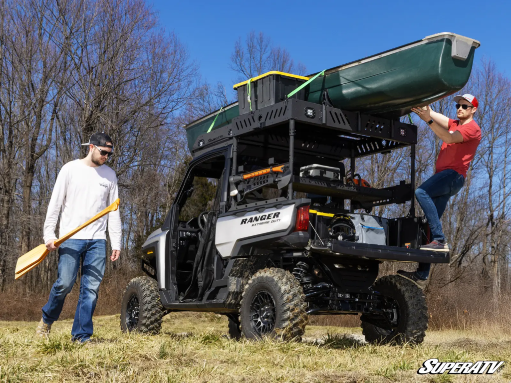 A Polaris Ranger XD 1500 with SuperATV's Outfitter Roof Rack on.