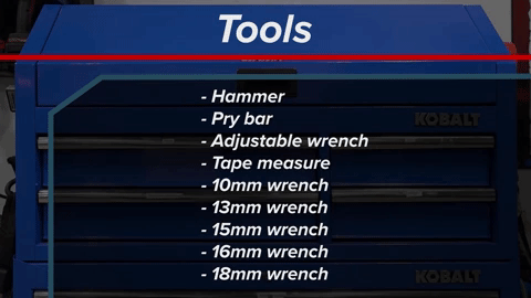 A long list of tools appears in front of a bright blue tool box.