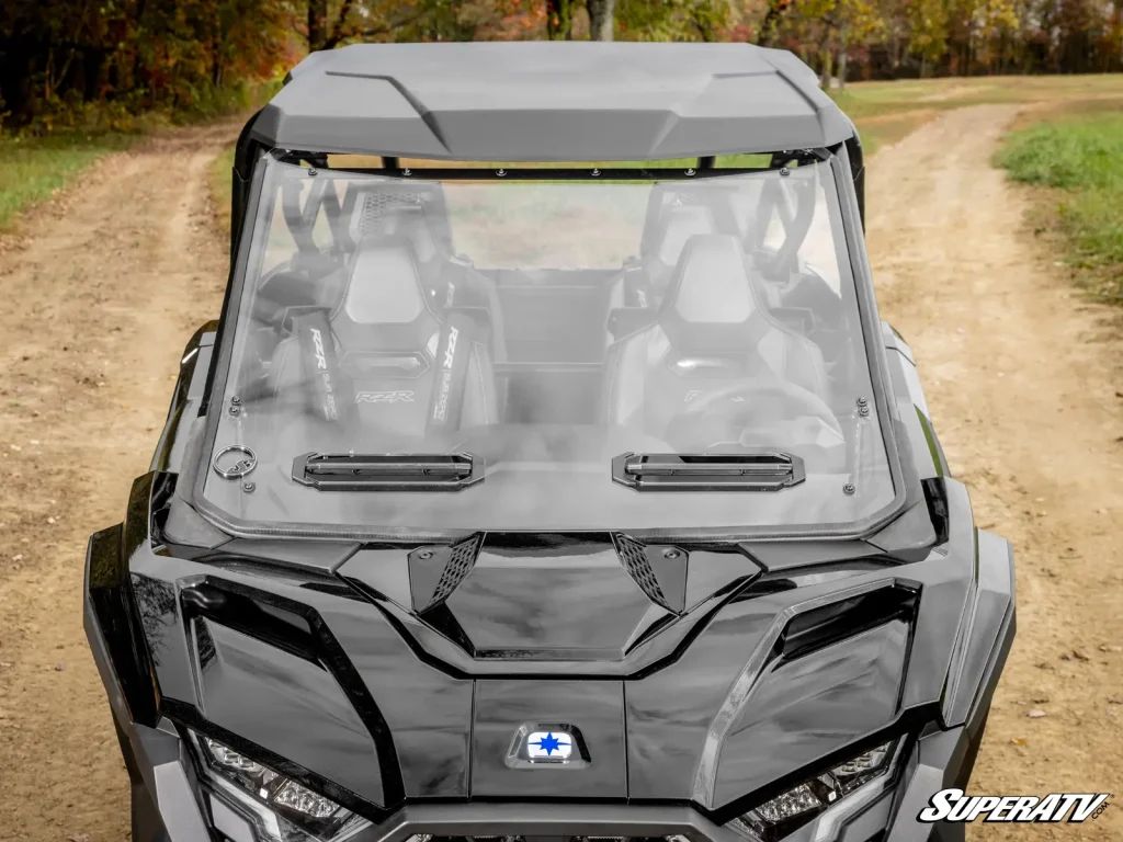 Overhead view of a SuperATV polycarbonate vented windshield.